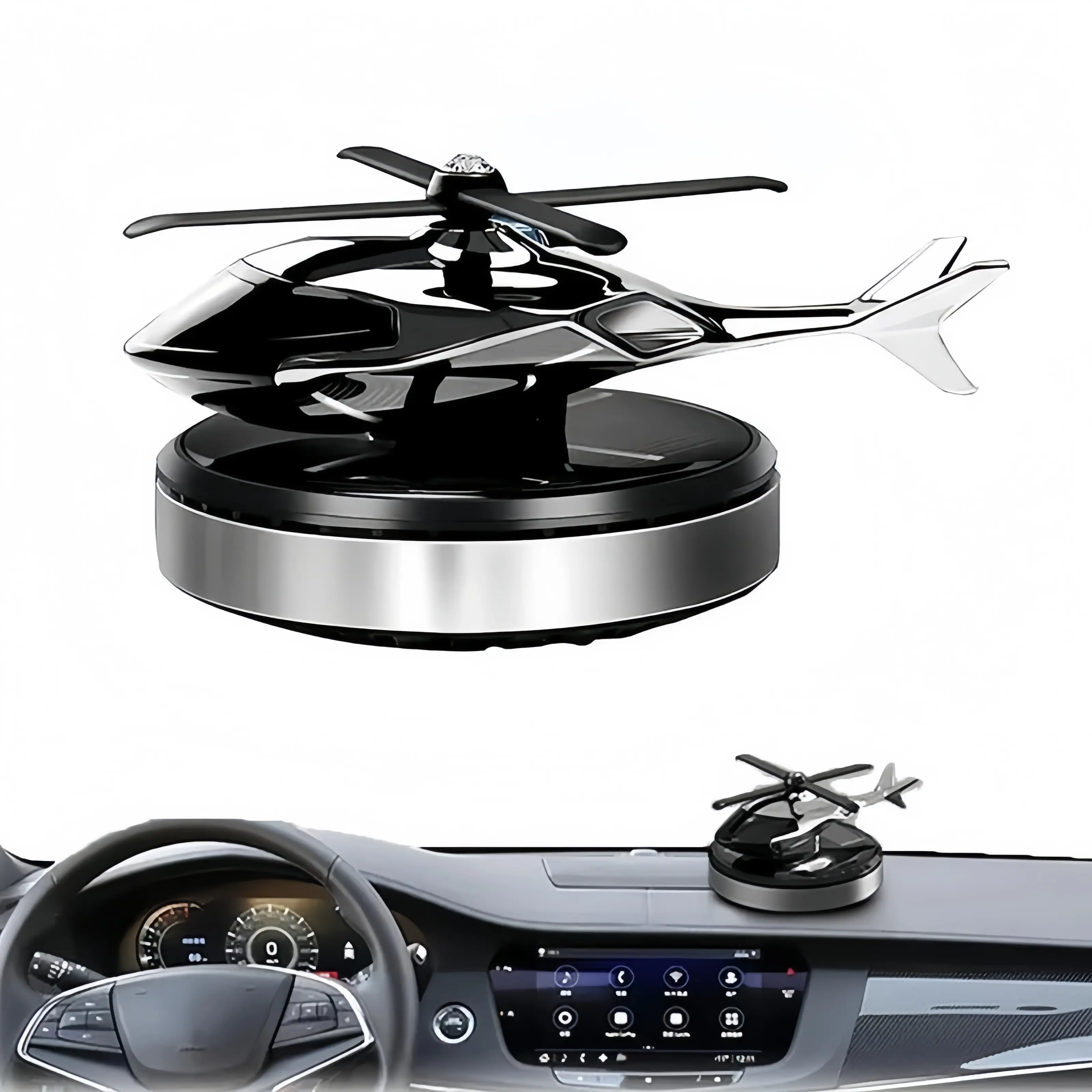 Solar-Powered Helicopter-Shaped Air Freshener - Automatic Rotating Aromatherapy Device with Fragrance Sponge, Cool Car Dashboard Decor, Office Desk Gift for Friends & Family