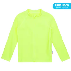 Kids UPF 50+ Long Sleeve Zipper Rash Guard Swim Shirt | "Neon Yellow"
