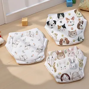 3pcs Baby Training Pants with Elastic Waistband, Washable Reusable Diaper Covers, Cute Print Design, Suitable for All Seasons