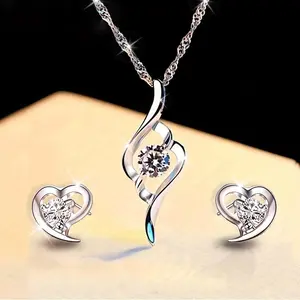 Fashion Creative Earrings and Necklace Set for Women, Silvery Exquisite Hollow Pendant Retro Heart Earrings Wedding Party Jewelry Set Birthday Gift