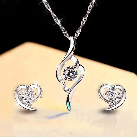 Fashion Creative Earrings and Necklace Set for Women, Silvery Exquisite Hollow Pendant Retro Heart Earrings Wedding Party Jewelry Set Birthday Gift