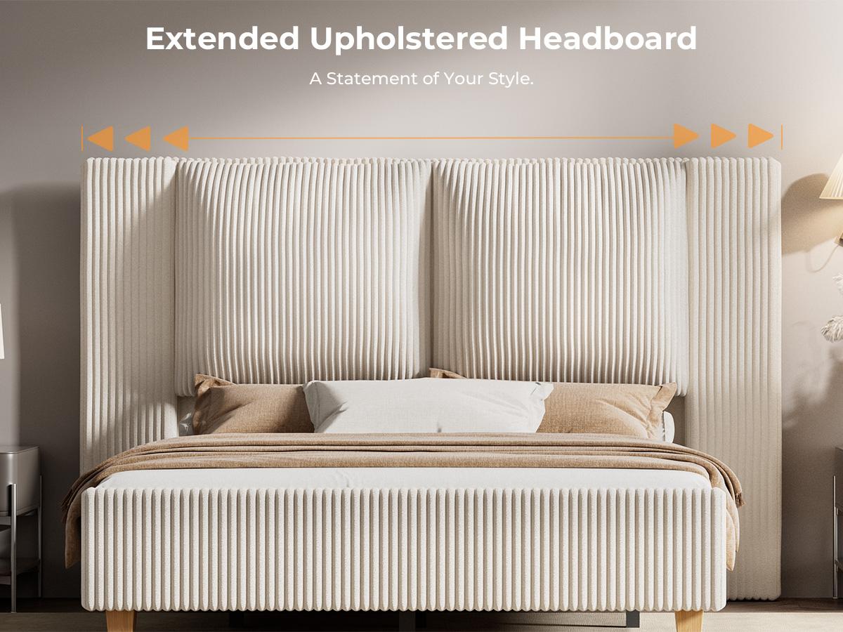 【Holiday Haul】King Size Upholstered Bed Frame girl with 51" Tall Headboard, Platform Bed with Widened Corduroy Cushion, Easy Assembly, No Box Spring Needed, cozy bed frame 【Holiday Haul】King Size Upholstered Bed Frame girl with 51" Tall Headboard, Platform Bed with Widened Corduroy Cushion, Easy Assembly, No Box Spring Needed, cozy bed frame