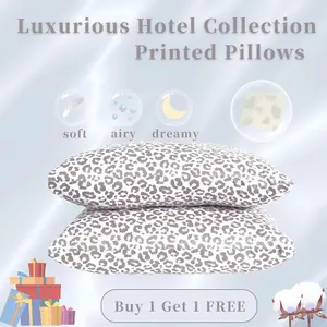 2pcs Bed Pillow, Luxurious Hotel Collection Printed Pillows Good Sleep Bed Pillows, Buy one Get one throw  blanket