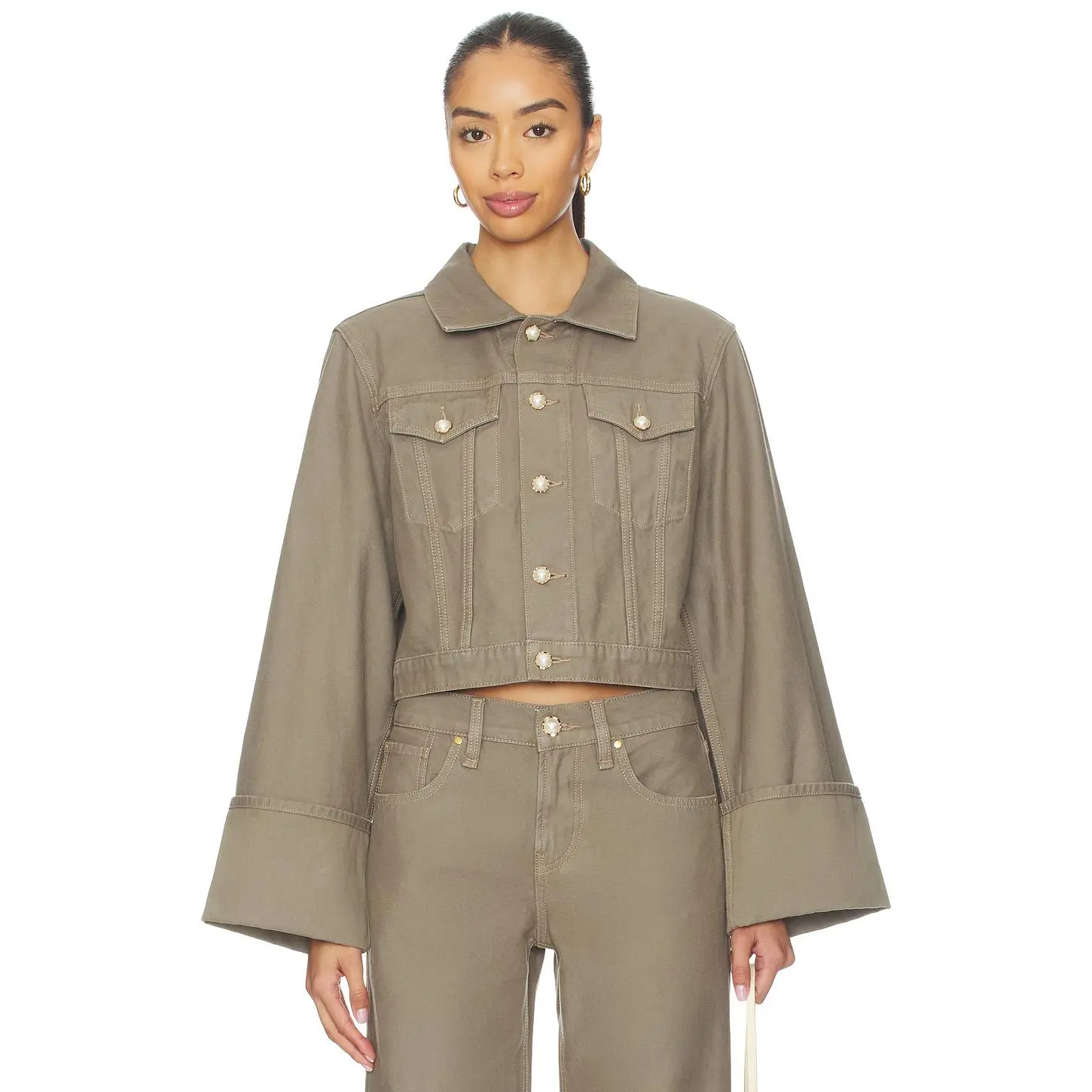 Hudson Jeans Cuffed Cropped Jacket in Washed Olive