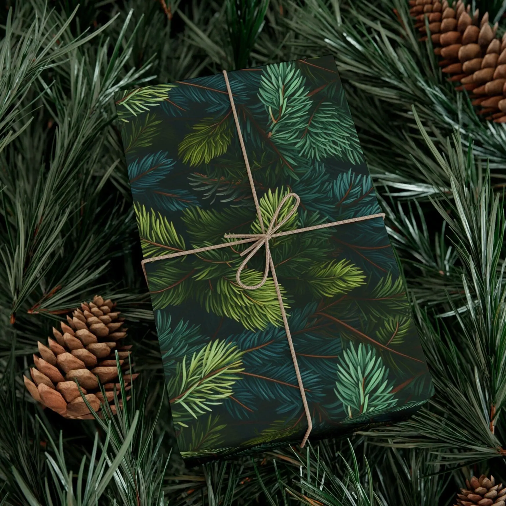 Colorado Spruce Tree Gift Wrapping Paper Evergreen Conifer Dark Green Needles Pine Tree Nature Lover Minimalistic Christmas Wrap Roll Forest