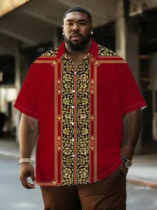 Men's Gold Vertical Stripe Court Shirt, Vintage Luxury Plus Size Men's Clothing, Summer Breathable Comfort Casual Wear