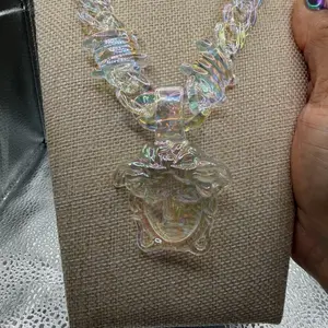 Chunky Clear Iridescent Beaded Necklace with Medusa Pendant for Women's Fashion