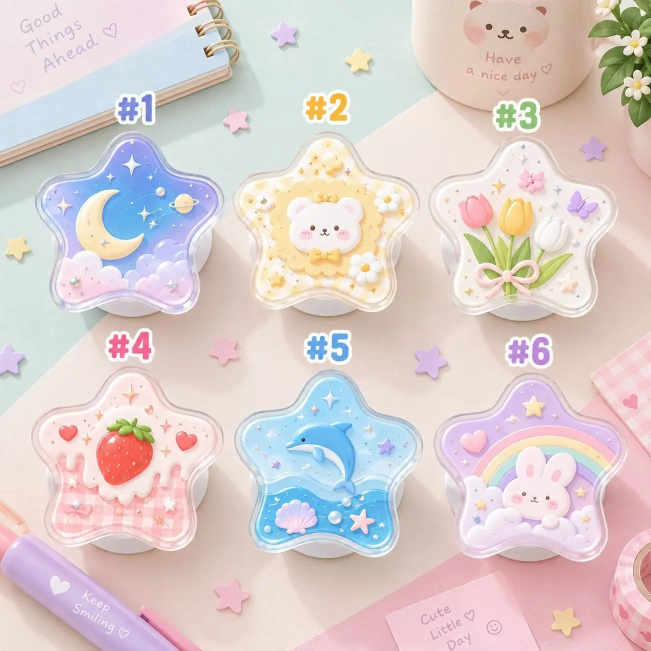 Retro Kawaii Star Phone Grip, Funny Summer Pastel Ocean Pop Socket, Aesthetic Cottagecore Phone Stand Holder, Fun Gift for Star Lovers