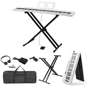 88 Key Folding Piano Semi-Weighted Standard Keyboards Digital Piano with Dual-tube X-Shape Stand， MIDI Bluetooth, Handbag，Headphone，for Piano Lover White color