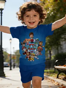 Vitality Rescue Team Paw Patrol themed printed T-shirt, Graphic printed shirt, digital printed infant and toddler short-sleeve set, casual kids' clothing, daily and outdoor sports T-shirts, 100% polyester, gift for infants and toddlers