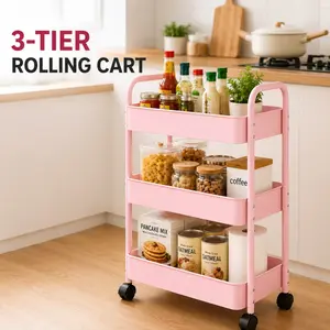 3-Tier Rolling Cart with Wheels, Narrow Storage Organizer for Kitchen Bathroom Bedroom Office, Space Saving Utility Cart, Metal Storage Rack for Small Spaces, Pantry Organizer, Mobile Storage Shelf for Laundry Room, Dorm, Nursery and Home Organization