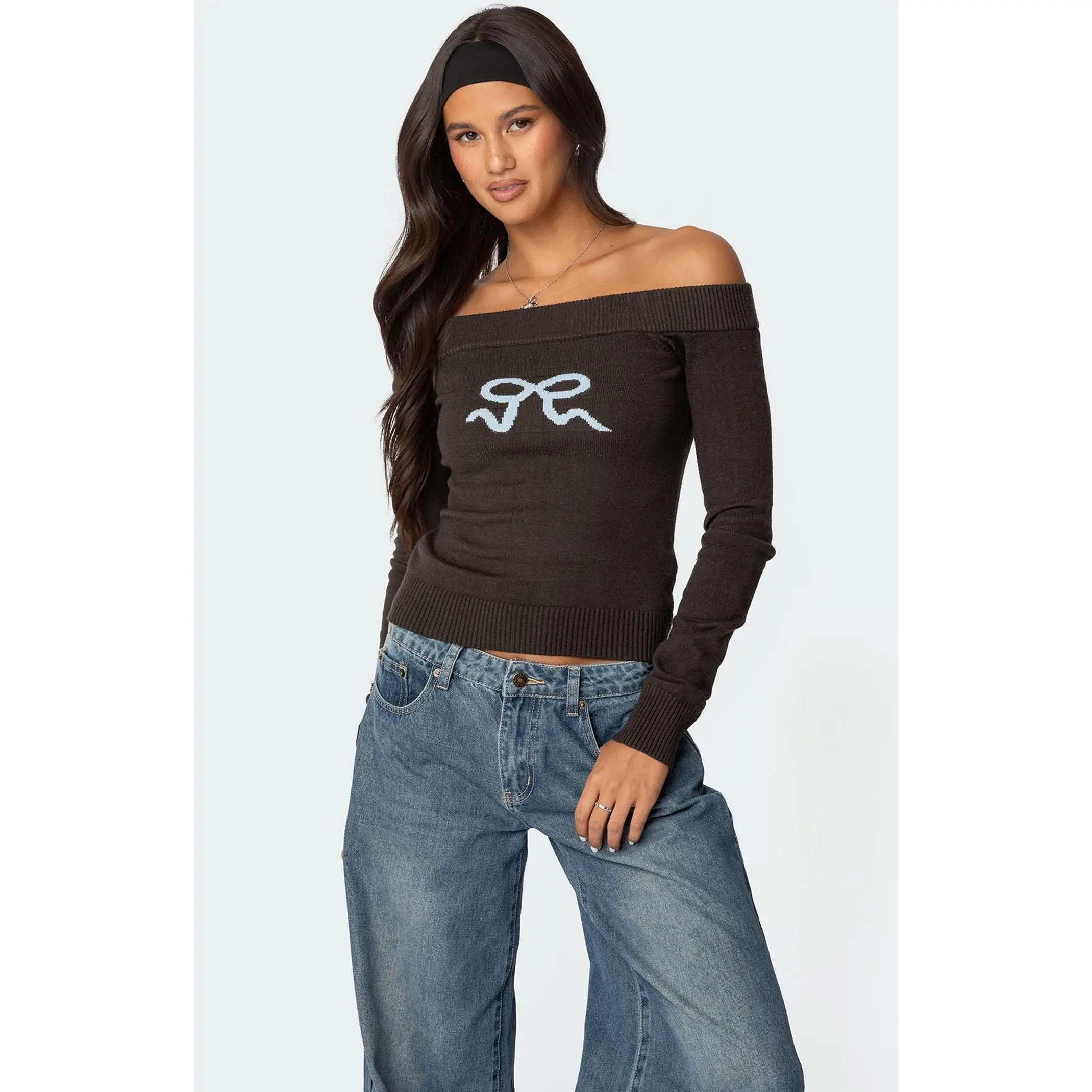 Edikted Women's TJ Off Shoulder Knit Bow Top