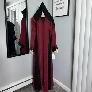 Three Piece Silk Abaya with Rhinestone Embellishment