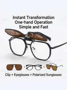 Polarized Flip Up Clip On Sunglasses for Prescription Glasses - Detachable Amber Lens UV400 Protection, One-Hand Operation Fits Over Most Eyeglasses, Anti-Glare for Men Women Driving Fishing Outdoor Daily, Classic Polarized Sunglasses