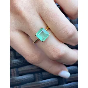2Ct Natural Colombian Emerald Cut Emerald Solitaire Ring in Solid Gold