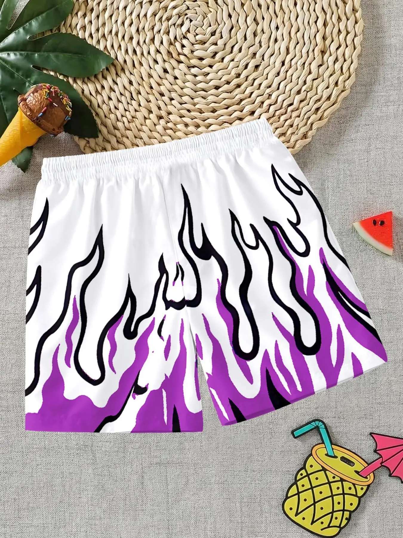 Flame Pattern Sport Shorts Boys Breathable Casual Pants Summer