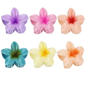 6 count Flower Hair Claw Clips, 3.1 inch Hawaiian Plumeria Hair Clips, Summer Beach Essentials Hair Accessories for Women (Plumeria)
