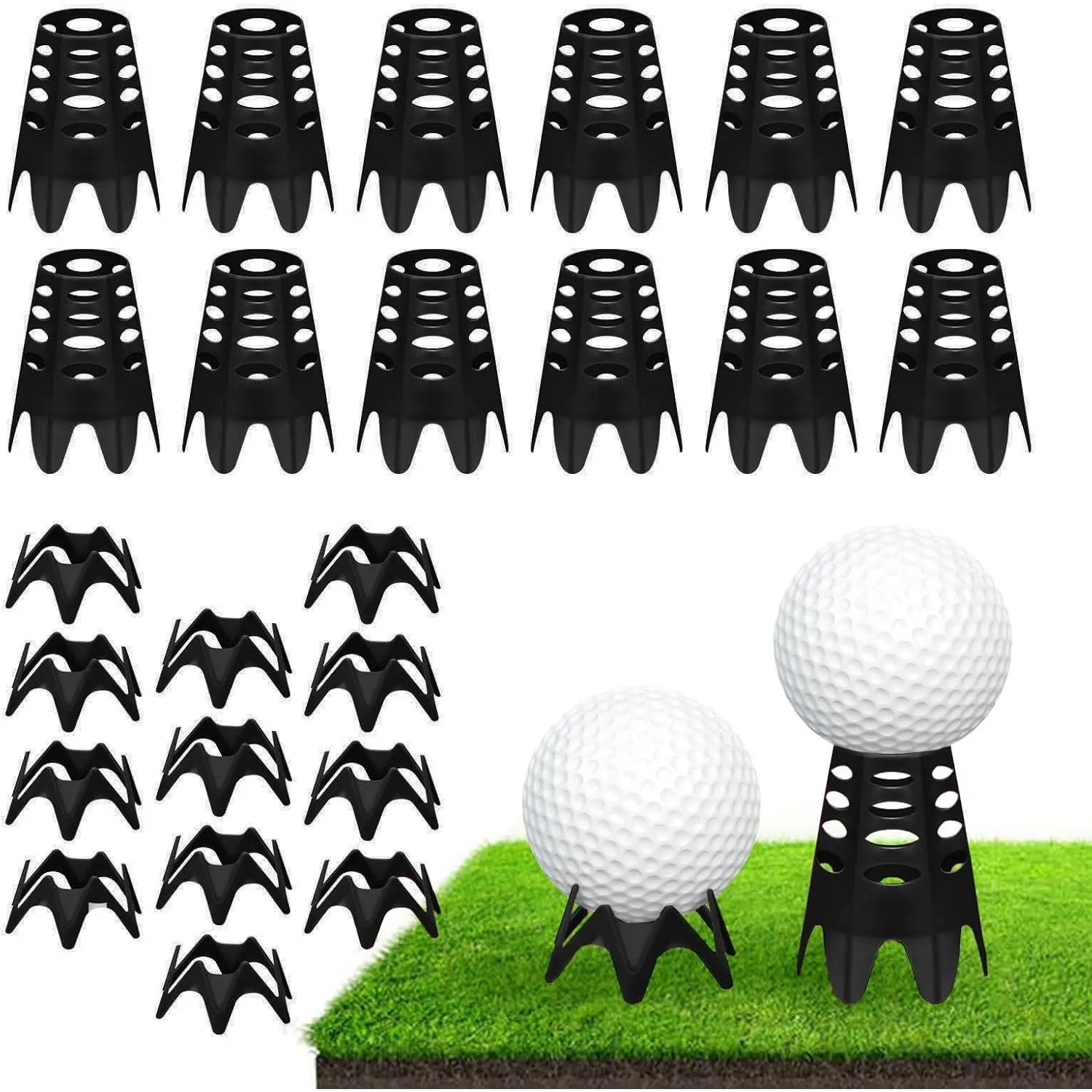 Golf Simulator tees, 24Pcs Plastic Golf Mat Tees for Home, Outdoor or Indoor Golf Tees for Training, Practice Golf tees for Winter Turf and Driving Range, Pack of 12 Tall & 12 Small