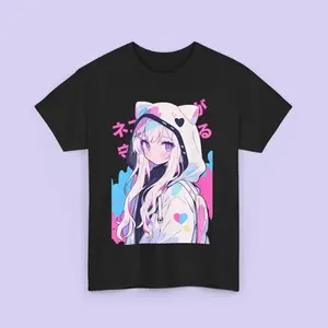 2026 Trending Kawaii Anime Cat Girl 100% Pure Cotton Oversized T-Shirt | Soft Pastel Aesthetic Graphic Tee for Teen Girls & Anime Lovers | Cute Casual Streetwear