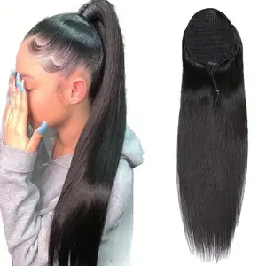 "Straight Human Hair Drawstring Ponytail Extension for Women, Secure Clip-In Fit, 10-28 Inch 100g/Pack, Natural Basic Style for All Hair Types "	