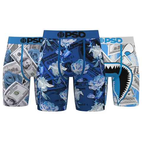 PSD Mens The Blues Boxer Brief 3 Pack - Standard Length 7 Inch Inseam, Soft and Breathable Cotton Blend Fabric Menswear Activewear Stretch Stylish
