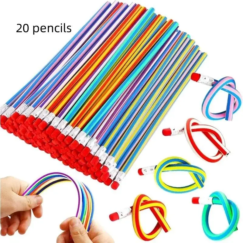 20 Soft Color Bendable Pencils with Erasers, Ideal for Creative Children, Magic Pencils Gift and Reward, Creative Stationery, School Supplies and Fun Activities, Art Materials