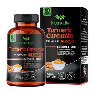 Nutra Life High Potency Turmeric Curcumin USA Made with BioPerine Natural Joint Support 95% Standardized Curcuminoids & Black Pepper Extract - Non GMO Gluten Free - 90 Capsules
