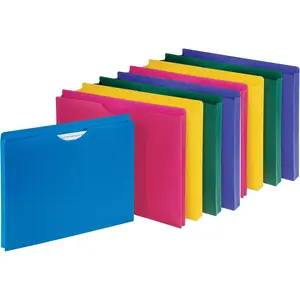 Poly File Jacket, Reinforced Straight Cut Tab, 1’’ Expansion Pocket, Letter Size, Assorted Colors - 10 Pack
