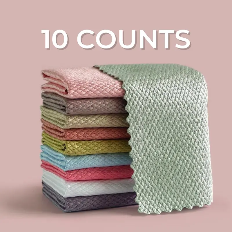 10 Counts Fish Scale Streak-Free&Lint-Free Magic Cleaning Cloth Microfiber Reusable Cleaning Rags for Glass Mirror Window Car  Durable Miracle Polishing Towels Shiny Wipes Multipurpose Absorbent Nanoscale Cleaning Cloth, Suitable for Home, Kitchen and Aut