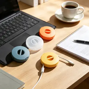 CUGBO 4-Pack Retractable Round Cable Organizers, Portable Cord Keepers for Home Office Classroom, Flexible Colorful Cable Management