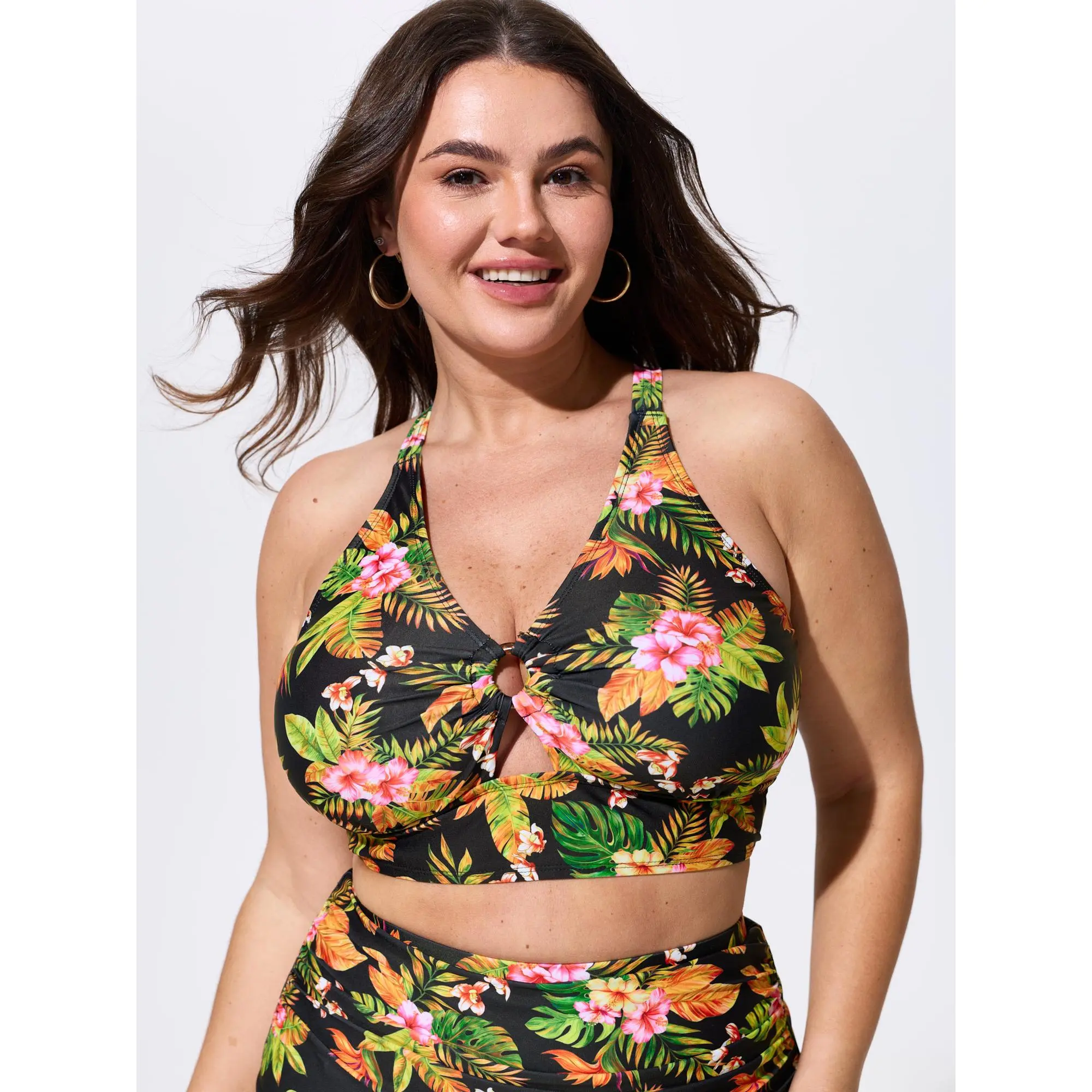 BloomChic Plus Size Vibrant Tropical Print V-Neck Tankini Top,Chlorine Resistant Swimwear with Adjustable Straps,Colorful Floral Print Women's Tankinis Top,Printed Bikini Women's Tankinis Top Beach Swimsuit Top Plus Size Swimsuits,Summerfinds