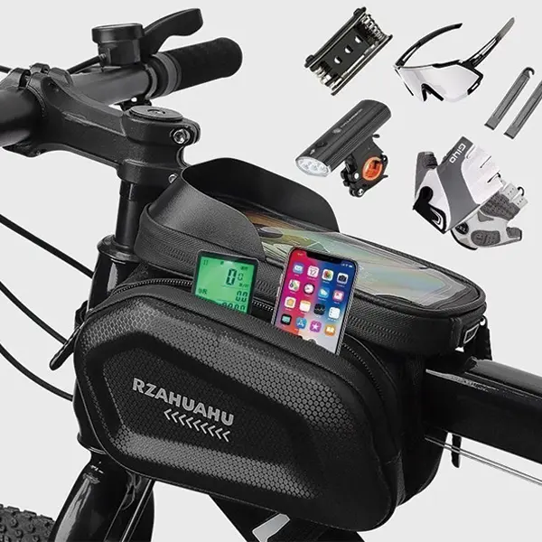 Waterproof Cycling Front Frame Bag & Saddle Bag with Touch Screen Phone Pouch - Active Riding Gear, Ideal for MTB, Enhances Cycling Security, Setup, Cycling Gear, Mountain Bike, Frame Fit, Touchscreen, Frame Mount