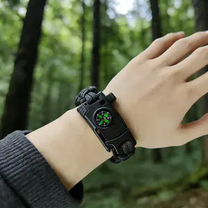 5-in-1 Paracord Bracelet, Fire Starter, Whistle, Compass, Mini Saw, Disposable Paracord, Perfect for Hiking, Camping, Fishing and Hunting