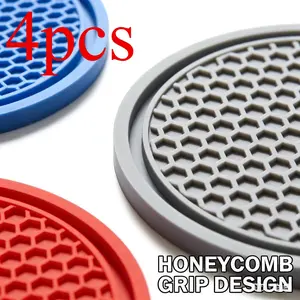 4pcs Anti-Slip Car Cup Holder Mats - PVC Soft Rubber Round Coasters, Durable Auto Interior Drink Holder Accessories