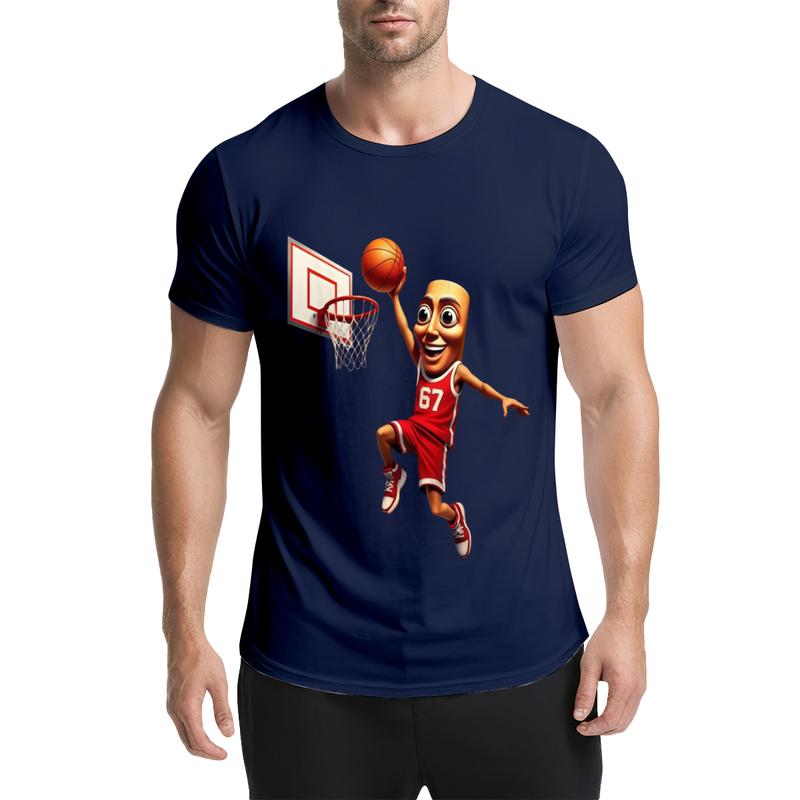 Men's 67 Jersey Tung Sahur Basketball Dunk T-Shirt - Casual Street, Lightweight, Playful Memes, Vibrant Print for Boys, Kids | Sohochic