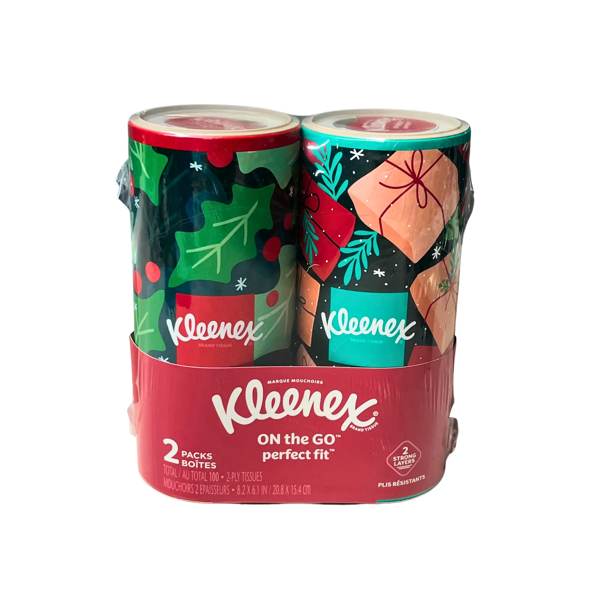 Holiday Perfect Fit Canister Facial Tissue 2 Pack 100 Count Christmas Tissues