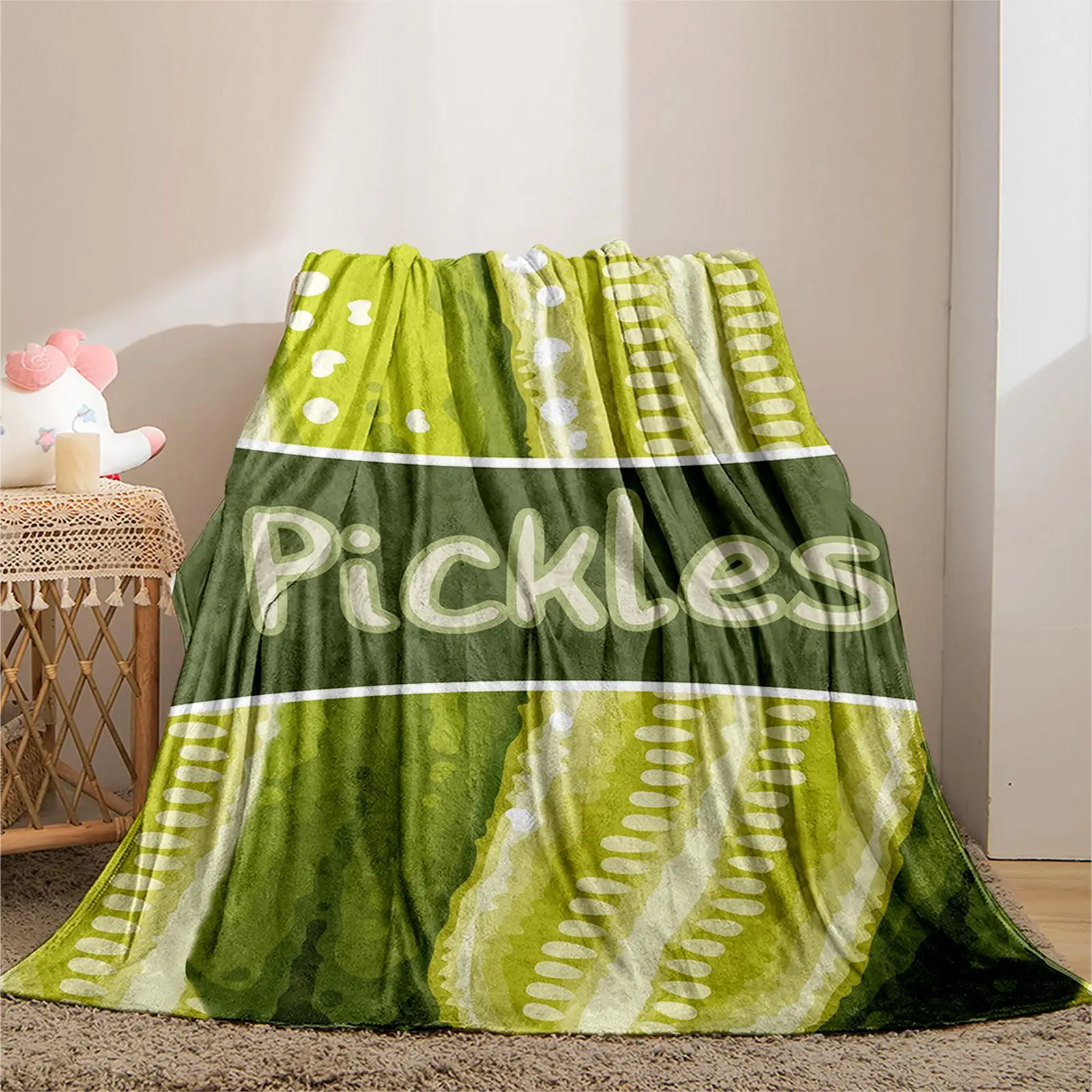 Pickle Letter Pattern Throw Blanket for Bedroom, 1 Count Rectangle Soft Air-conditioning Quilt with Storage Bag for Home Couch Bed Sofa Office, All Se