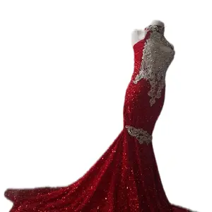 custom Made Red Mermaid Sequin Prom Dress