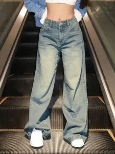 Women's Vintage Loose Fit Denim Jeans , Trendy Jean Y2K, Streetwear Baggy Jeans , High Waist Wide Leg Denim Pants , Unisex Fashion Clothing , Color Jeans Medium Wash