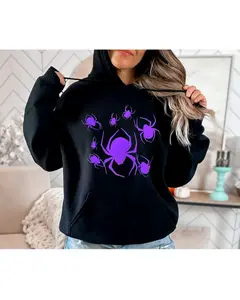 Haunt Couture Creepin' It Real Hoodie - Black Neon Purple Spider Graphic Casual Halloween Streetwear