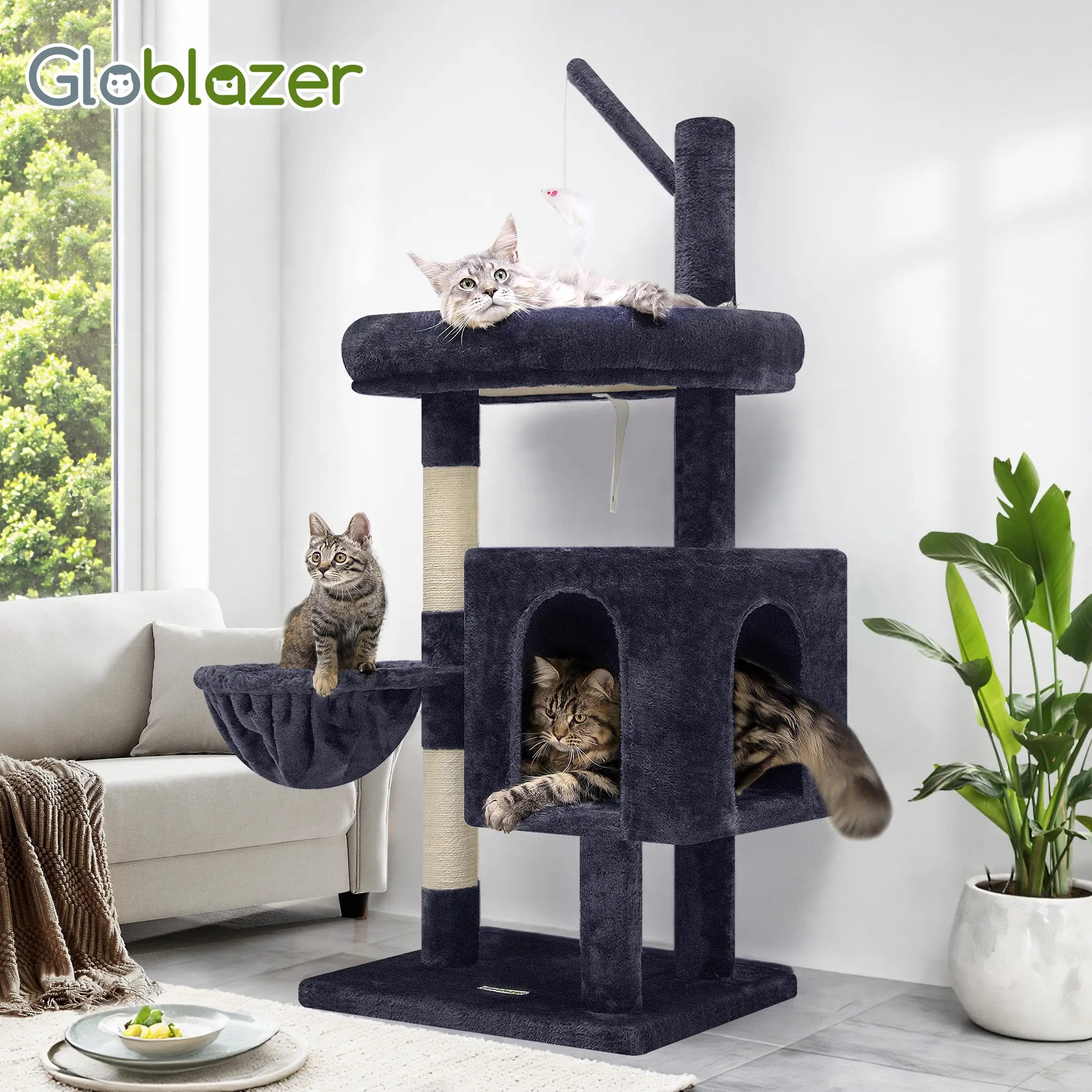 CT47CF Versatile Play Cat Tree For Large Cats With Hammock Platforms And Scratching Posts Kitten Vertical Scratcher