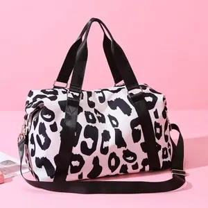 Large Capacity Nylon Travel Duffle Bag with Playful Print, Lightweight Sports Gym Storage Bag, Portable Women's Weekender Overnight Bag