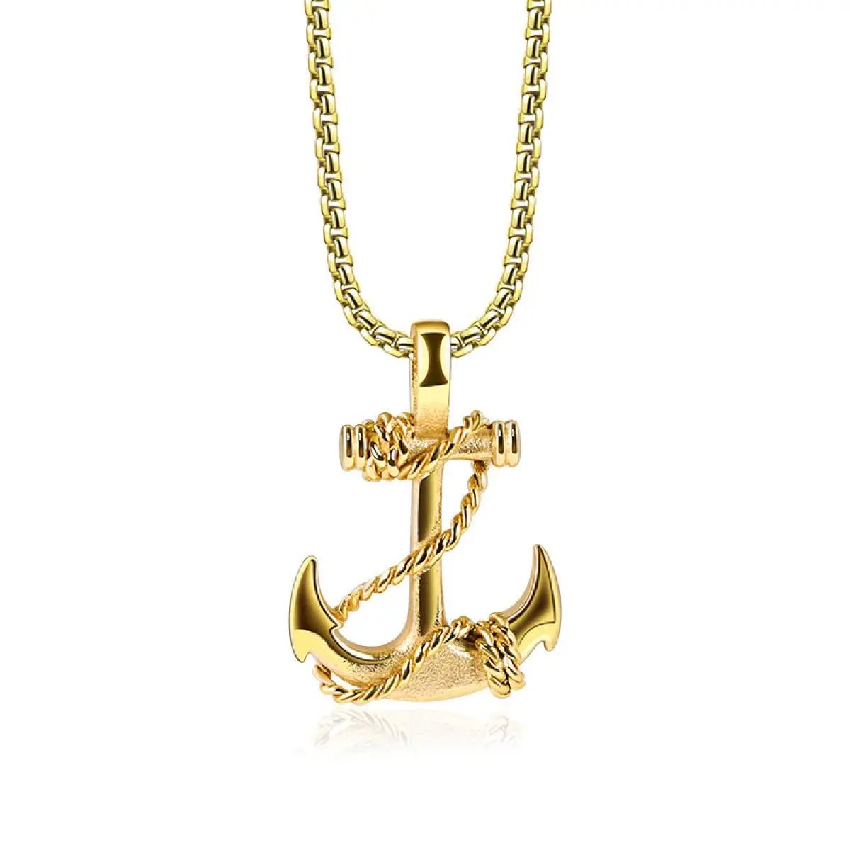 Men's Vintage Ship Anchor Necklace, 3D Nautical Titanium Steel Pendant with Twisted Rope Detail, Rust Resistant Streetwear Jewelry, Rust Resistant Necklaces, Solid Titanium Necklaces
