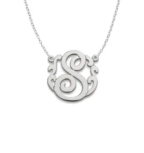 Script Monogram Initial 925 Sterling Silver Necklace