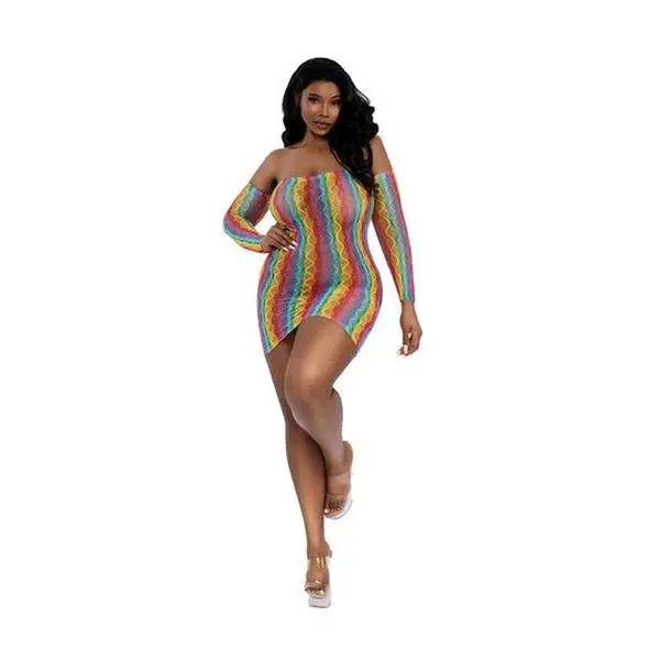 Dreamgirl Rainbow Mini Dress with Arm Warmers Queen Size Dreamgirl