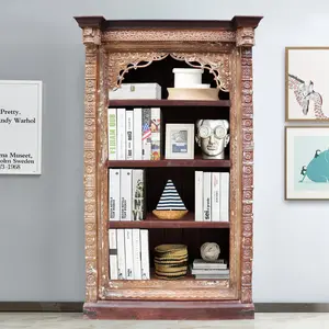 Vintage Moorish Carved Arch Solid Wood 79" Tall Bookcase