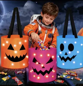 4-Pack LED   halloween Treat Bags  Night Light Bag Pumpkin Candy Buckets for Trick-or-Treating  halloween inside deco