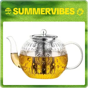 Vintage Glass Teapot with Removable Infuser 50OZ/1500ml Stovetop Safe Borosilicate Glass Tea Kettle for Blooming Loose Leaf Tea Sunflower Design Classic Stylish Serving tiktokshopspringglowup