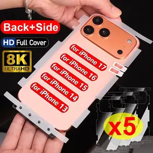 1-5PCS Full Cover Back Frame Hydrogel Film & Border Stickers for iPhone 17 16 15 14 13 ProMax 17Air Back Side HD Clear Protector