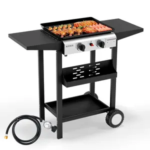 [TOP RATED - FLASH SALE] ROVSUN 2-Burner 20000 BTU Portable Rolling Propane Outdoor Griddle with Stand